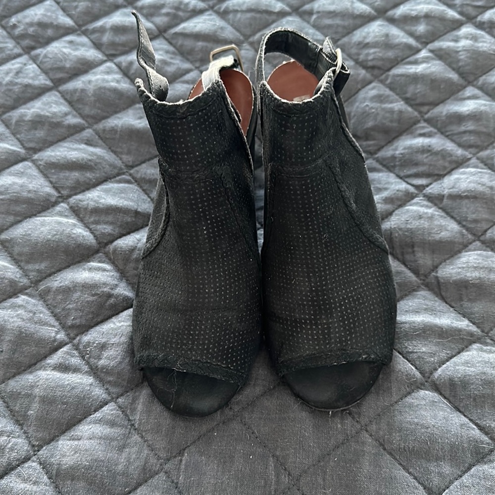 Mia black suede peep toe heels, size 6 1/2